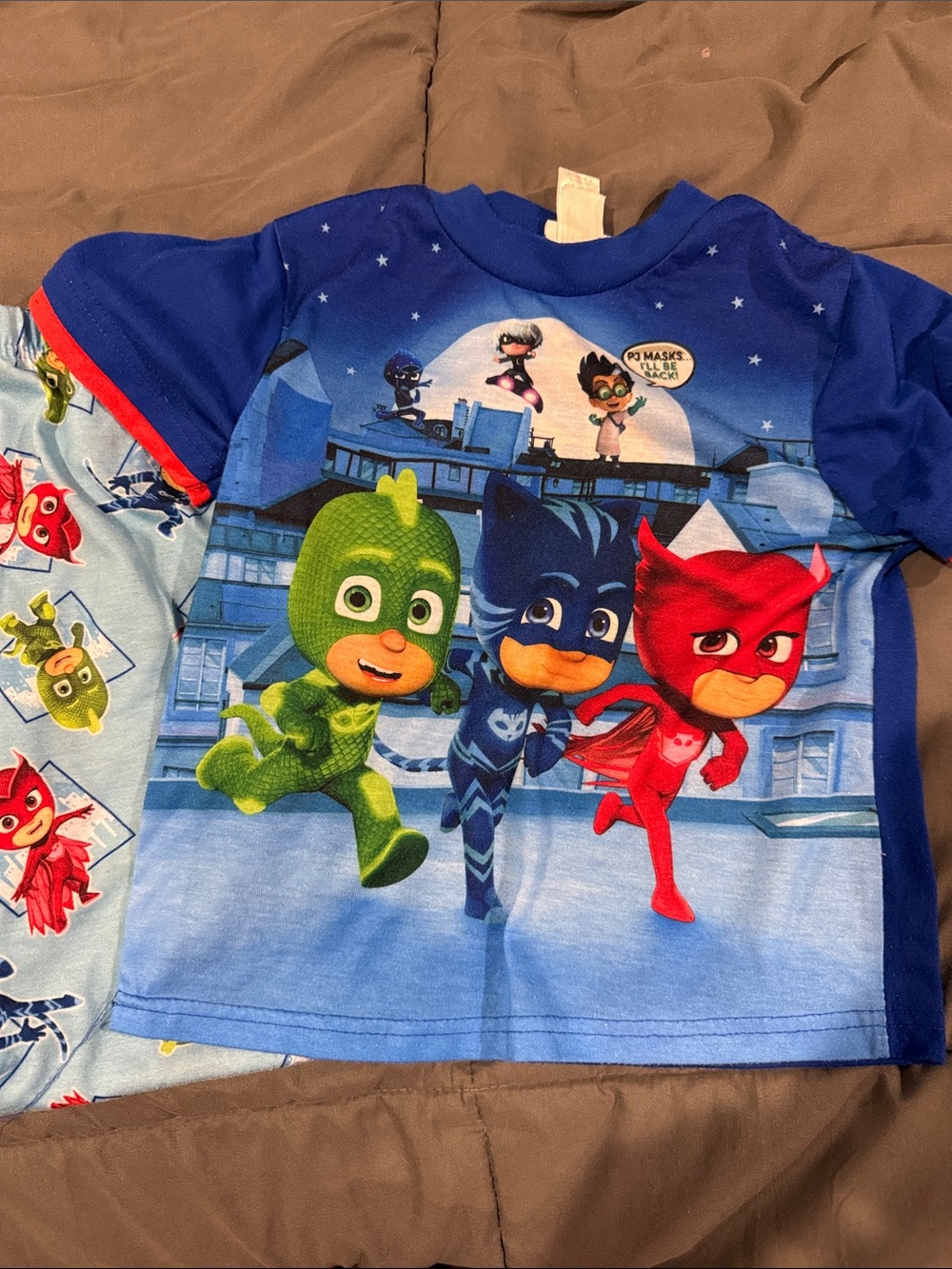 Kids PJ Masks Three-Character Short Sleeve Pajama Top - Blue/Red/Green